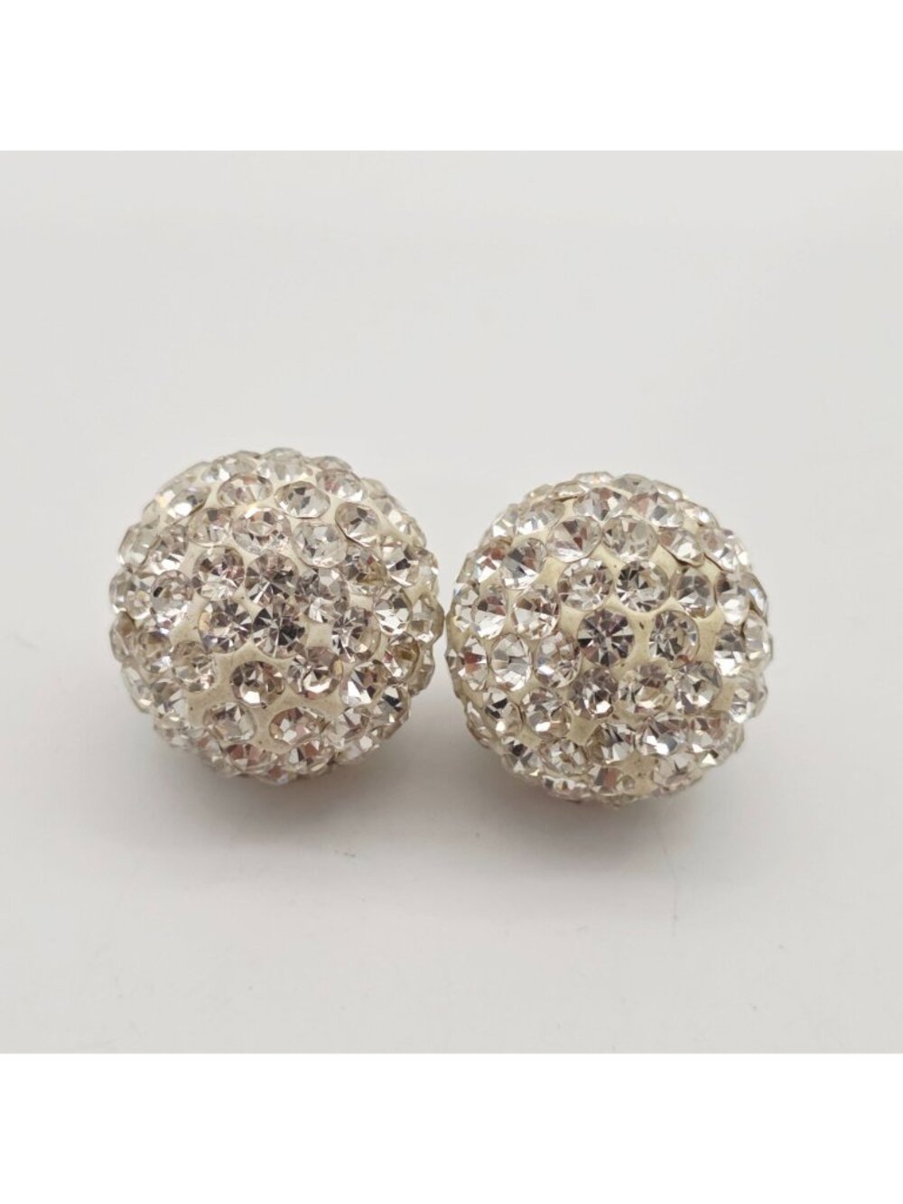 Double Rhinestone Crystal Silver Stud Earrings Silver 1/2" - Picture 4 of 6